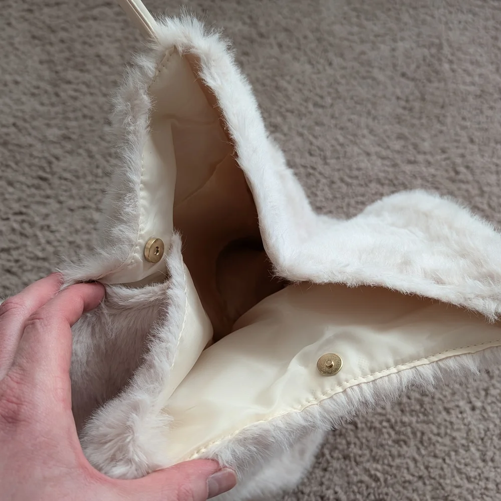 Victoria's Secret Cream Faux-Fur Tote Bag NWT